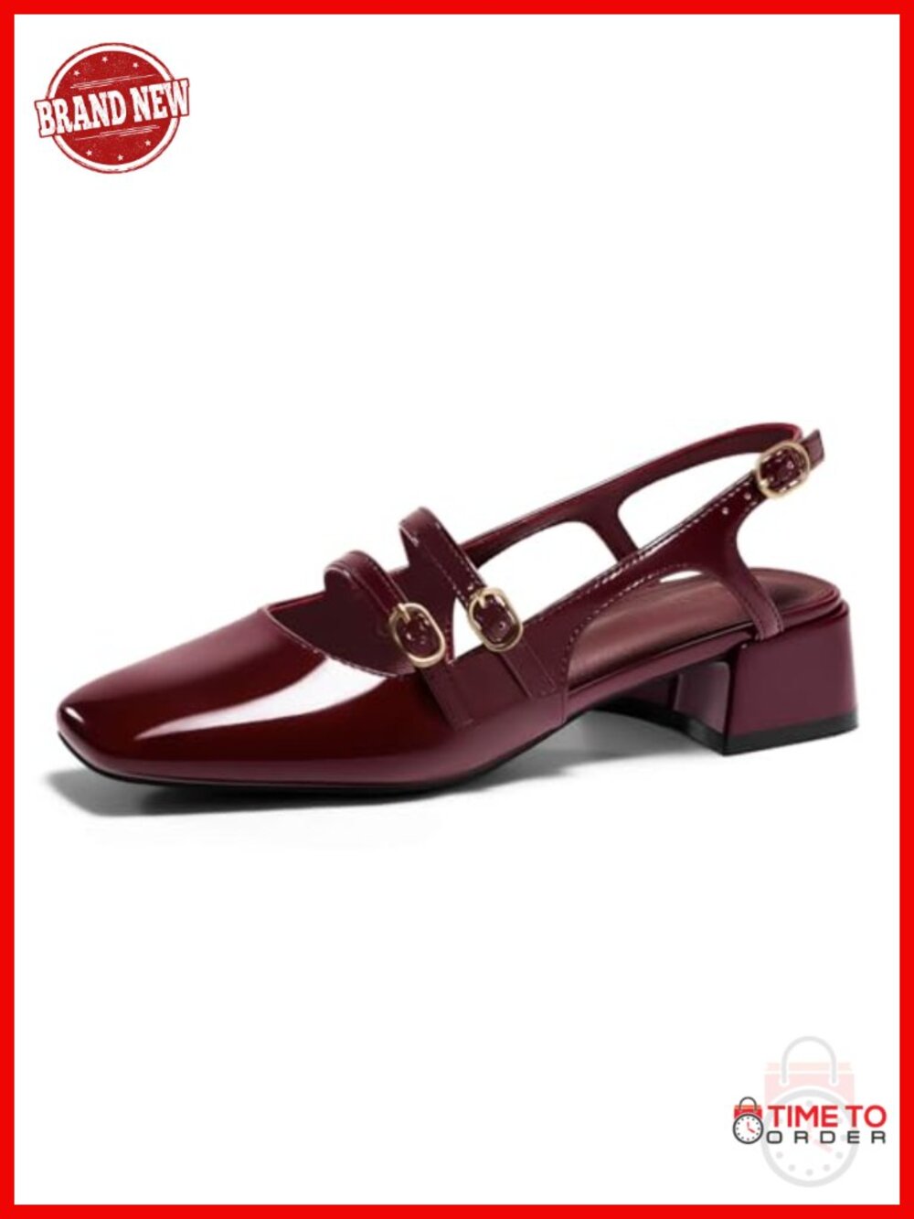 Women's Mary Jane Chunky Low Heels Slingback Pumps Square Toe Dress Shoes